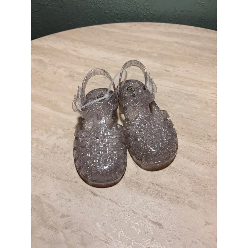 Cat & Jack Kids Silver Glitter Jelly Sandals Fisherman Shoes Size 9